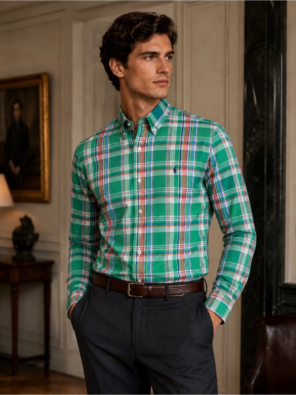 Polo Ralph Lauren Classic Fit Performance Green Plaid Button-Down Shirt Small